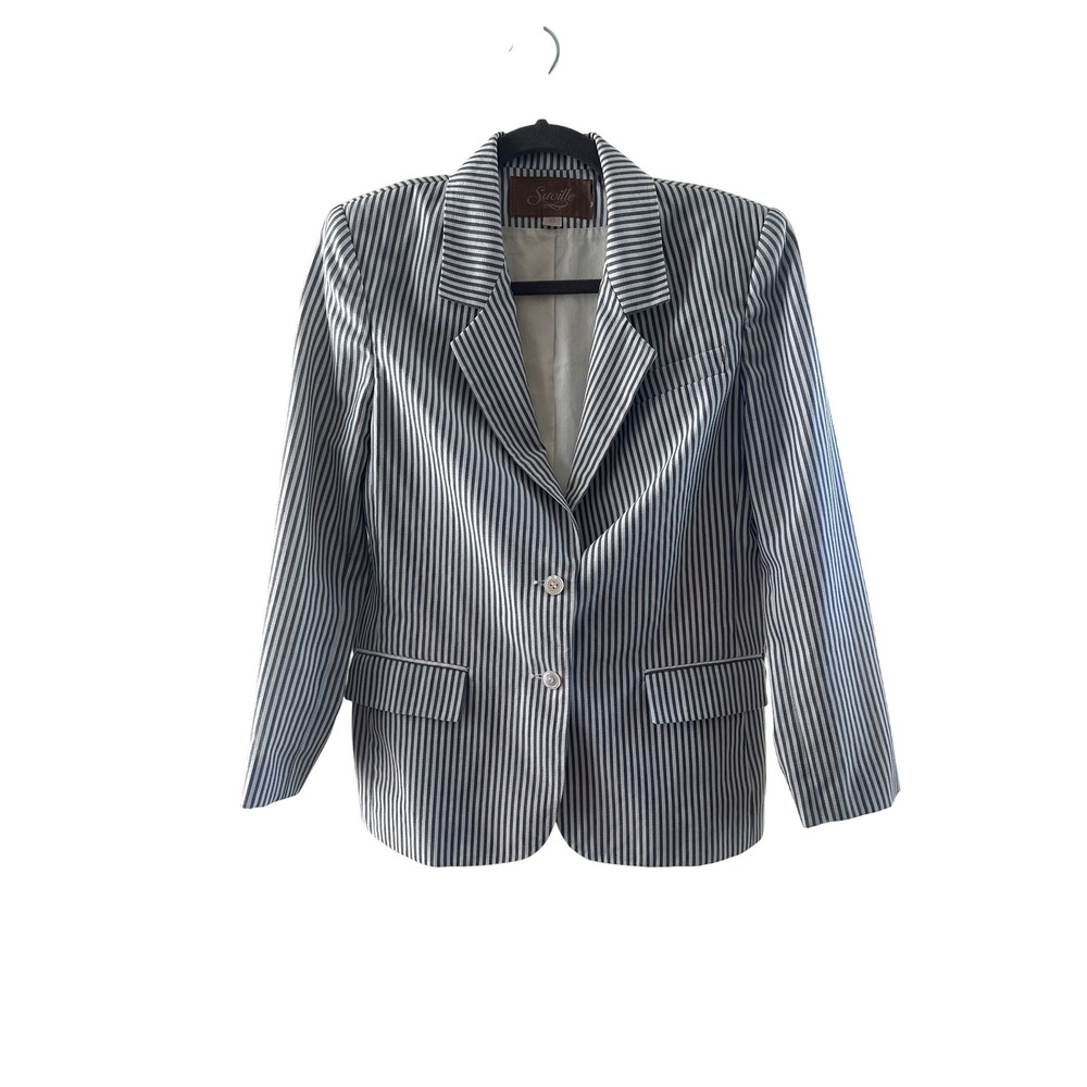 Saville Vintage Striped Blazer Navy‎ White Two Button Jacket 10, Nautical